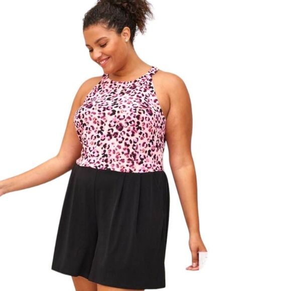 PRICE FIRM! NEW TORRID Plus Size Leopard Studio Knit Goddess Neck Romper. - Picture 5 of 13
